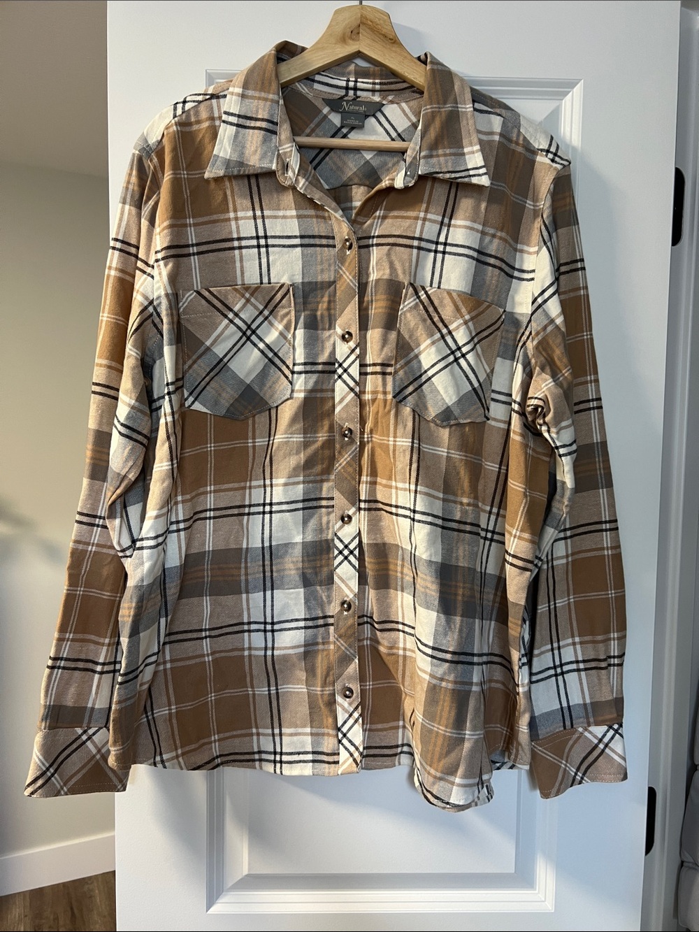 Natural Reflections Brown and Cream Plaid Button-Down Shirt